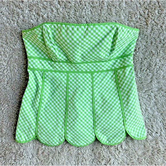 Lilly Pulitzer Green Gingham Strapless Meridian Top Scalloped Women's Size 2 - Picture 1 of 13